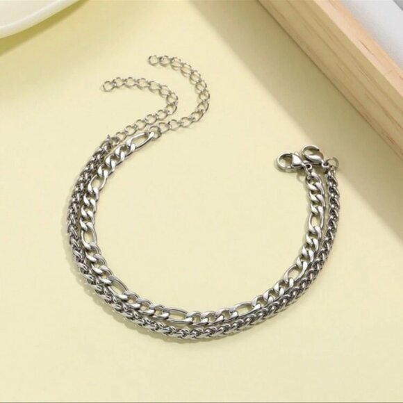 2pcs Set Simple Stainless Steel Bracelet For Men And Women Vacation Gift - Picture 5 of 6